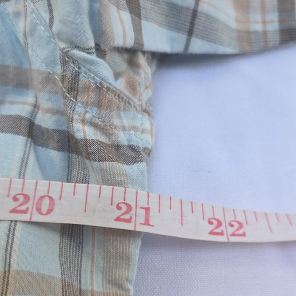 J. Crew Men's Light Blue and Brown Plaid Shirt